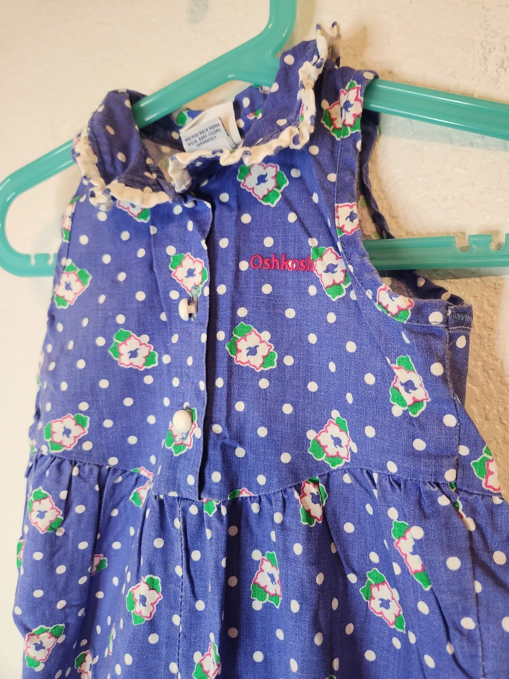 Vintage OshKosh B’gosh Girls 18m Floral Romper 90s USA Purple FloralPolka dot